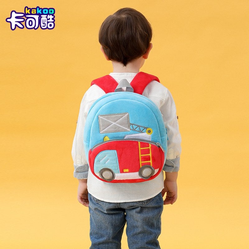 Plush Kids Backpack, Fire Truck Vehicle Design, Soft Lightweight School Bag for Toddlers and Preschool Kids - Image 4