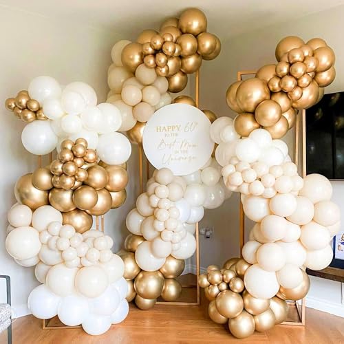 ADOINBY White and Gold Balloon Arch Kit, 140Pcs Matte White Metallic Gold and Gold Confetti Party Balloon Garland Kit for Wedding, Engagements, Birthday, Bridal Shower, Baby Shower Anniversary Decorations - Image 4