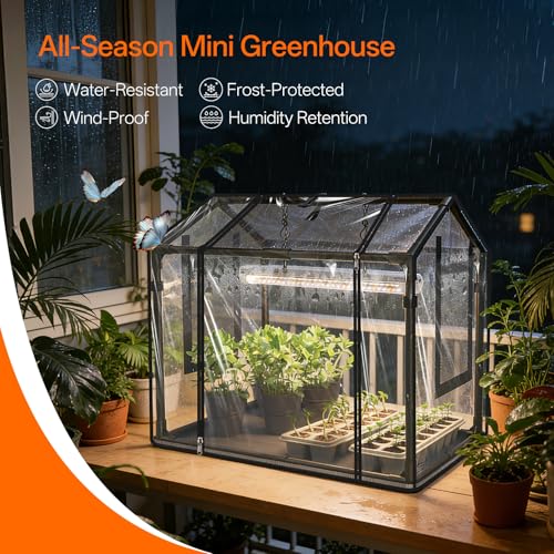 Bstrip Indoor Greenhouse with Grow Light, Mini EVA Tent with PET Base Mat, Ventilation Windows & Zippered Door, 18W Tabletop Greenhouse Light for Seed Starting with Timer, 23.8" x 15.7" x 20.5" - Image 2