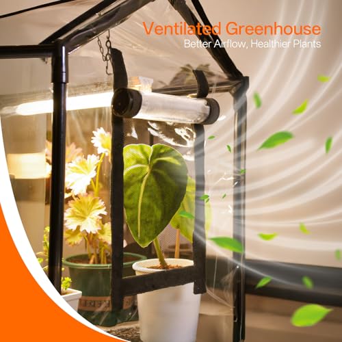 Bstrip Indoor Greenhouse with Grow Light, Mini EVA Tent with PET Base Mat, Ventilation Windows & Zippered Door, 18W Tabletop Greenhouse Light for Seed Starting with Timer, 23.8" x 15.7" x 20.5" - Image 3