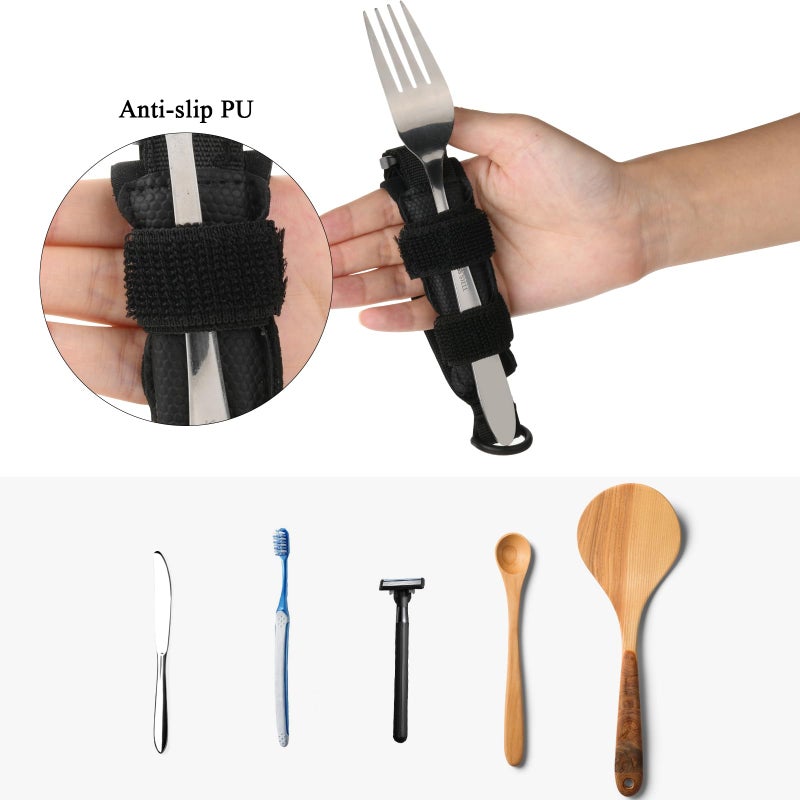 Beautyflier Spoon Fork Universal Cuff Utensil Adjustable Holder Strap for Holding Cutlery, Pens, Toothbrushes for Elderly or Individuals with Weak Grip (Black) - Image 3