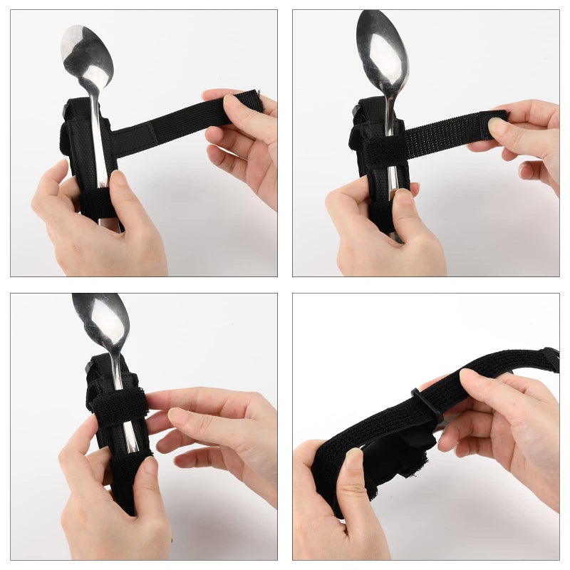 Beautyflier Spoon Fork Universal Cuff Utensil Adjustable Holder Strap for Holding Cutlery, Pens, Toothbrushes for Elderly or Individuals with Weak Grip (Black) - Image 4