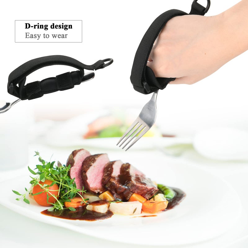 Beautyflier Spoon Fork Universal Cuff Utensil Adjustable Holder Strap for Holding Cutlery, Pens, Toothbrushes for Elderly or Individuals with Weak Grip (Black) - Image 2