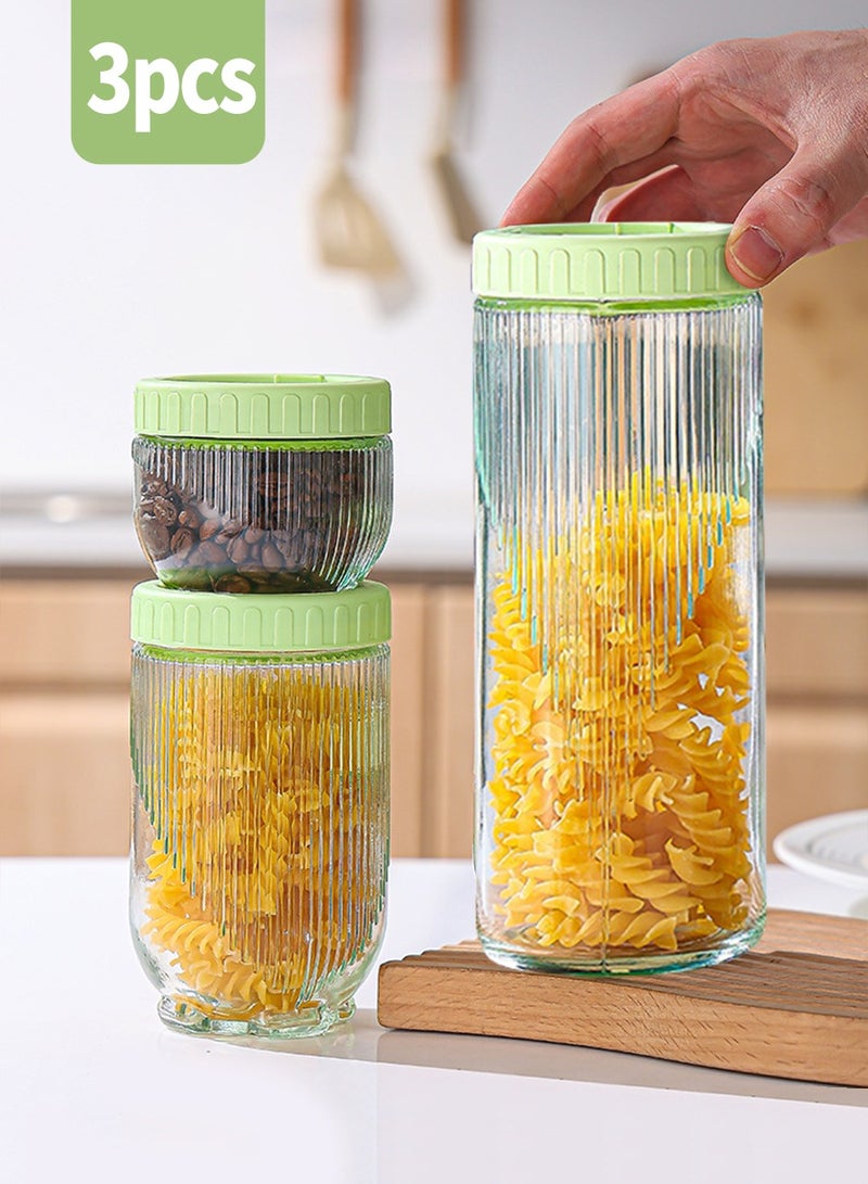Beirui 3 Pieces Glass Storage Containers, Sealed Jars, Food Storage Boxes, Kitchen Cabinet Organizers, Glass Food Containers, Clear Transparent  - Image 1