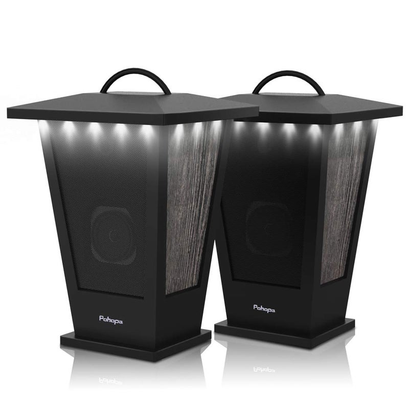 pohopa Bluetooth Speakers Waterproof, 2 Packs True Wireless Stereo Sound 20W Speakers Dual Pairing Lantern Indoor Outdoor Speakers with 20 Piece LED Lights, Rich Bass, Pinao Black - Image 1