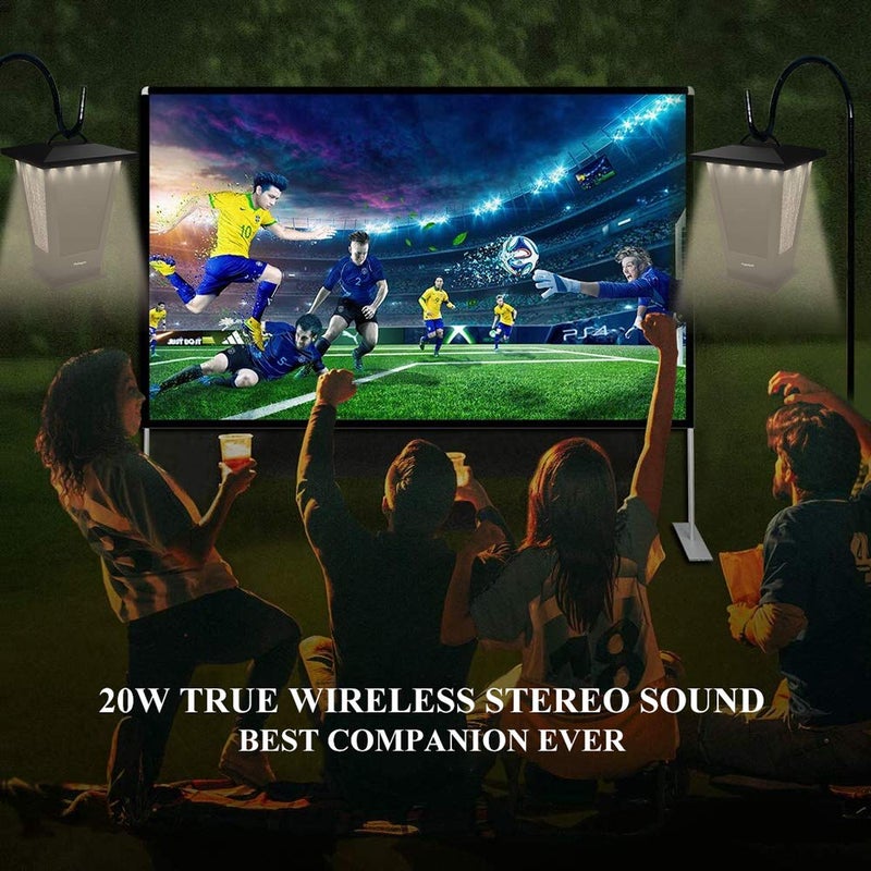 pohopa Bluetooth Speakers Waterproof, 2 Packs True Wireless Stereo Sound 20W Speakers Dual Pairing Lantern Indoor Outdoor Speakers with 20 Piece LED Lights, Rich Bass, Pinao Black - Image 2