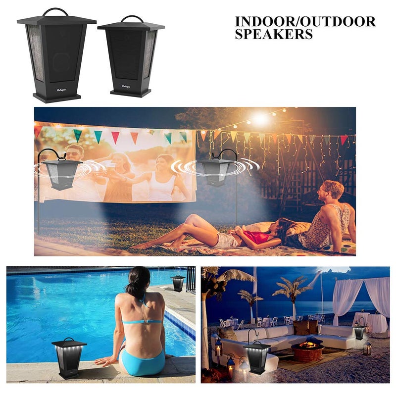 pohopa Bluetooth Speakers Waterproof, 2 Packs True Wireless Stereo Sound 20W Speakers Dual Pairing Lantern Indoor Outdoor Speakers with 20 Piece LED Lights, Rich Bass, Pinao Black - Image 5