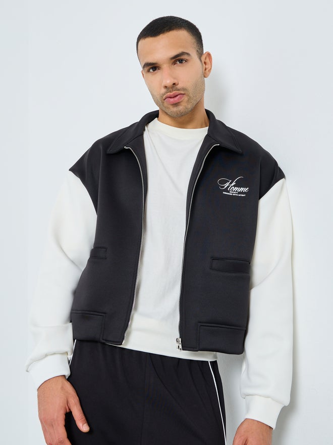 ستايلي جاكيت بومبر رجالي أسود بقصة واسعة - Image 1