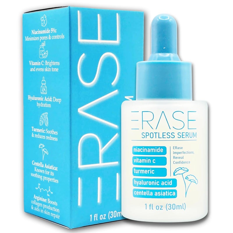 ERASE Spotless Serum Vitamin C Serum for Dark Spots with Niacinamide 5 Korean Skin Care Proactive Acne Treatment For Face Hyaluronic Acid Hydration Soothing Turmeric Centella Asiatica 1fl oz - Image 1