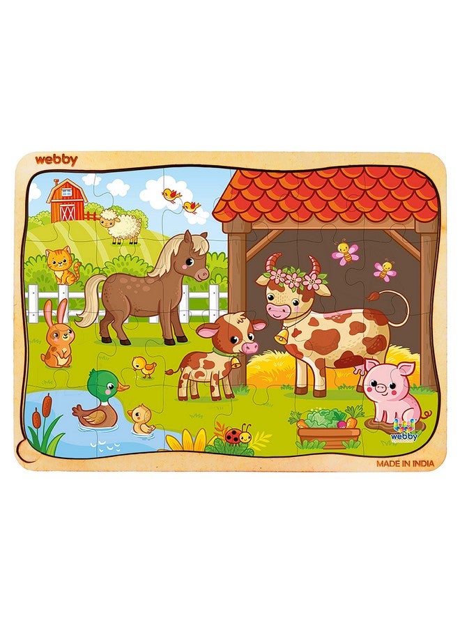 Webby Farm Animals Wooden Jigsaw Puzzle, 24pcs, Multicolor - Image 1