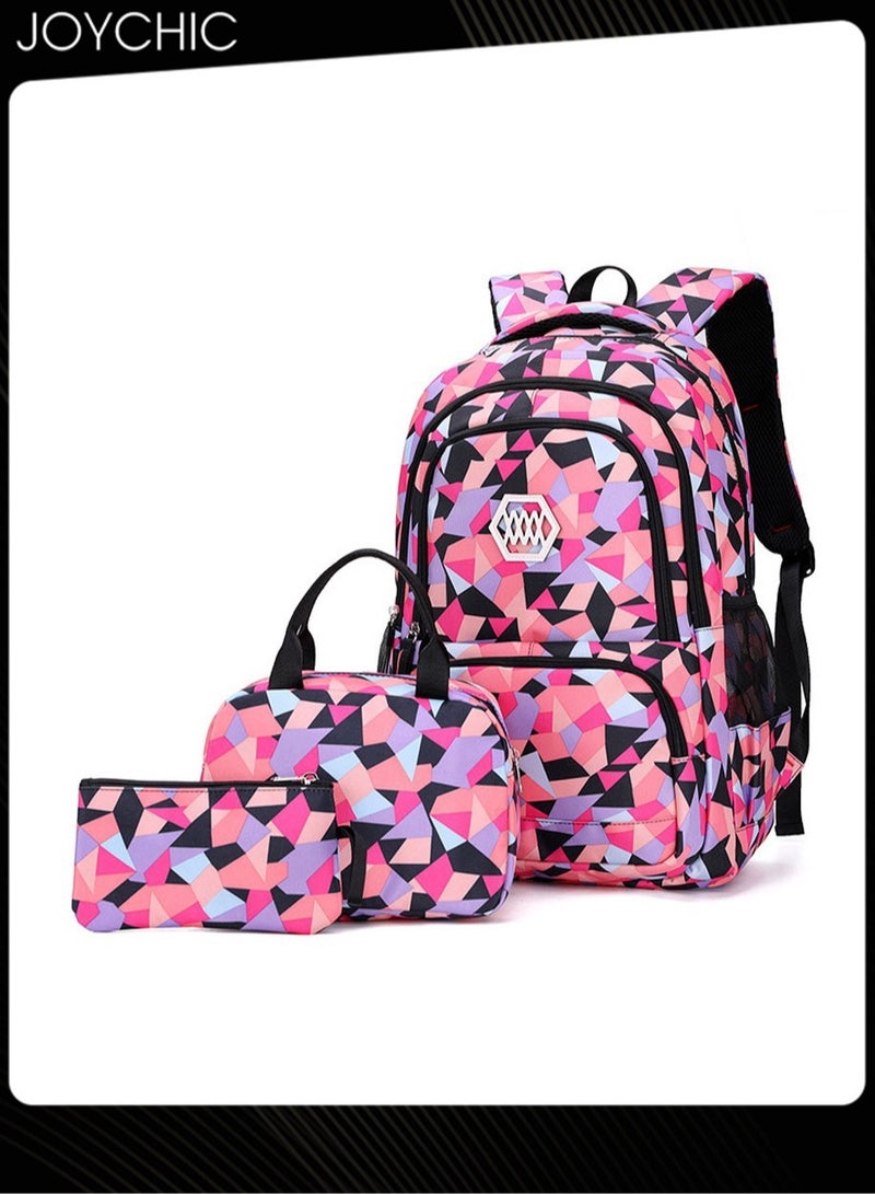 Joychic مجموعة من 3 قطع من حقائب الظهر الملونة للطلاب، حقيبة مدرسية قابلة للتنفس وقابلة للحمل مع حقيبة غداء لطلاب المرحلة الإعدادية والمتوسطية - Image 1