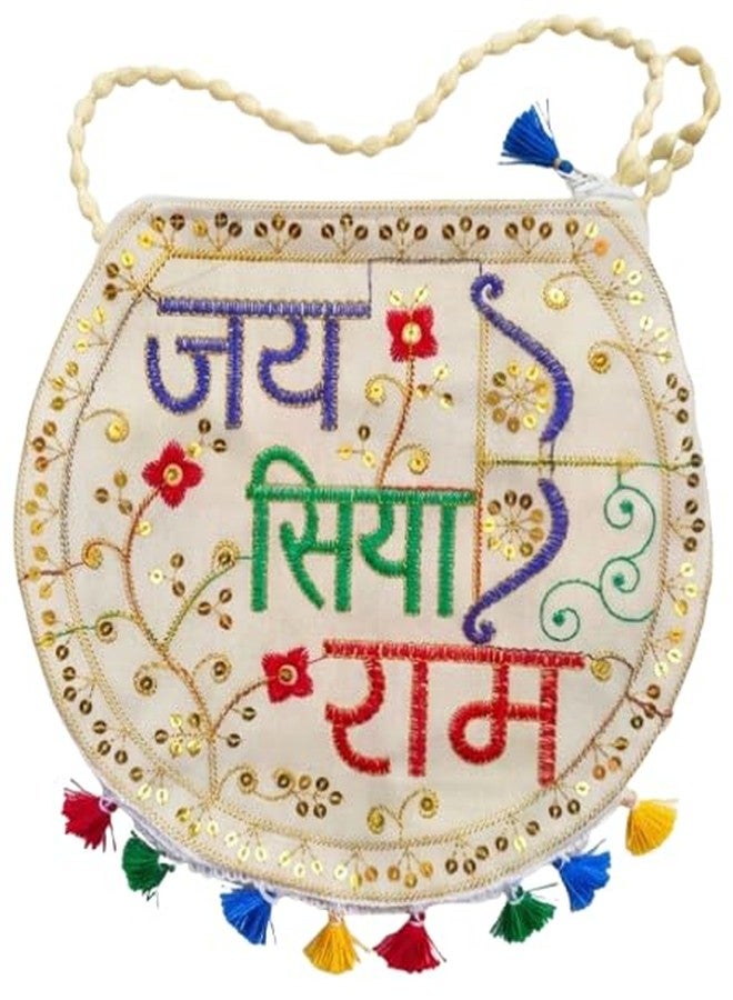 BANDHAL Embroidered Hand Bag with Colorful Tassels, Traditional Jai Siya Ram Design with Beadwork and Floral Motifs Ethnic Sling Bag for Women & Girls - Image 1