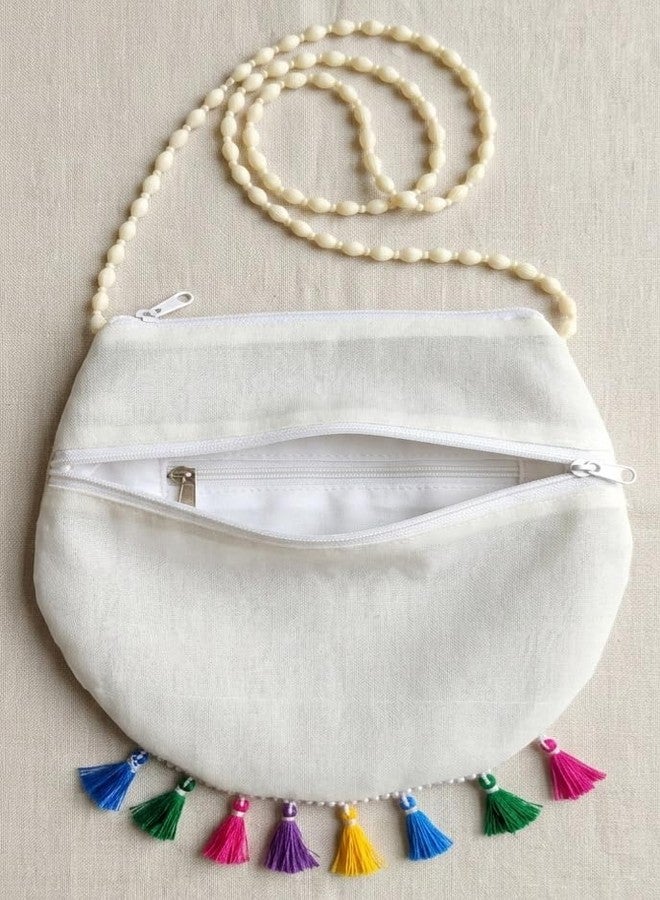 BANDHAL Embroidered Hand Bag with Colorful Tassels, Traditional Jai Siya Ram Design with Beadwork and Floral Motifs Ethnic Sling Bag for Women & Girls - Image 3
