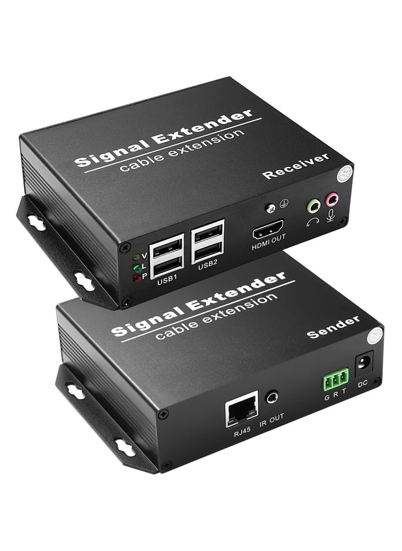 LornCeng LornCeng 4K KVM Over Ethernet, HDMI KVM USB Extender Over Cat6 up to 120M(394ft), Extender Over IP Zero Latency Support All Systems, Plug and Play, with 4 Ports USB2.0  - Image 1