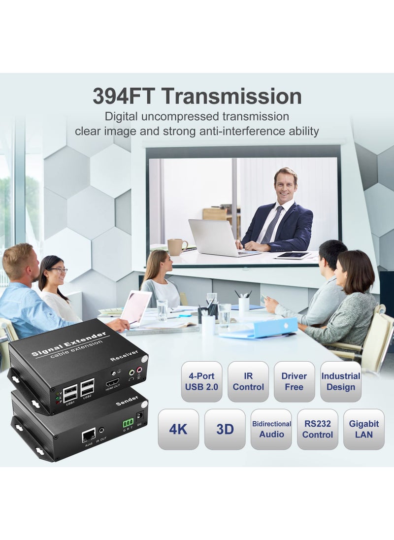 LornCeng 4K KVM Over Ethernet, HDMI KVM USB Extender Over Cat6 up to 120M(394ft), Extender Over IP Zero Latency Support All Systems, Plug and Play, with 4 Ports USB2.0