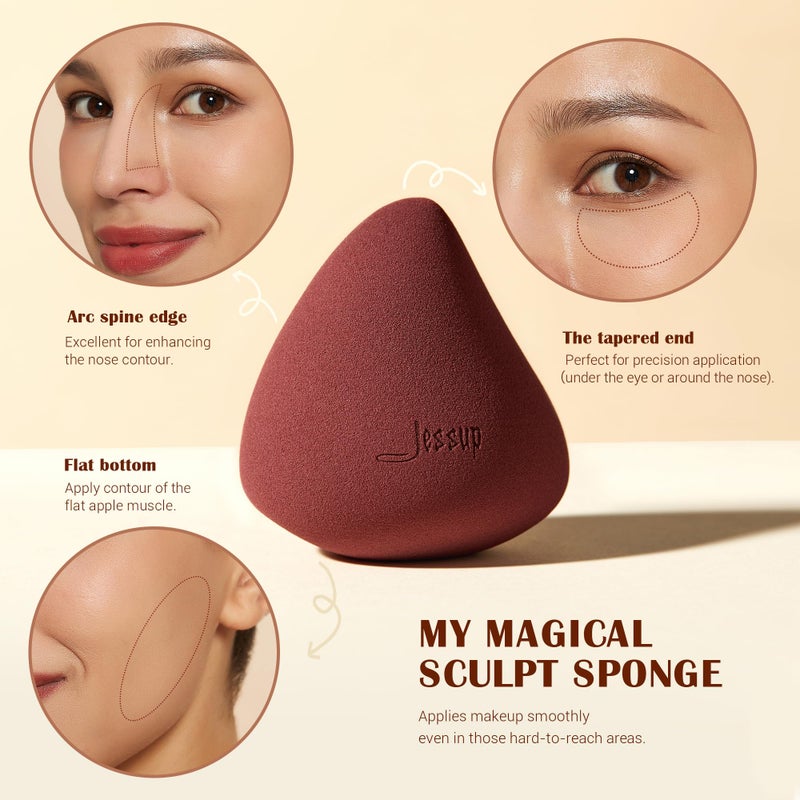 Jessup Makeup Brush Foundation Brush with Makeup Sponge 1pc Kabuki Brush for Liquid, Cream or Flawless Powder Cosmetic Face Boby Brush, T882 - Image 4