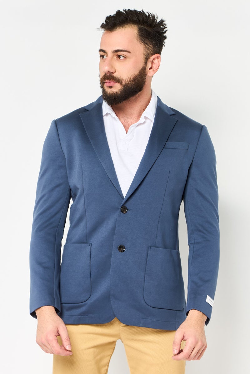 SELECTED Men Regular Fit Long Sleeve Solid Casual Blazer, Slate Blue - Image 1