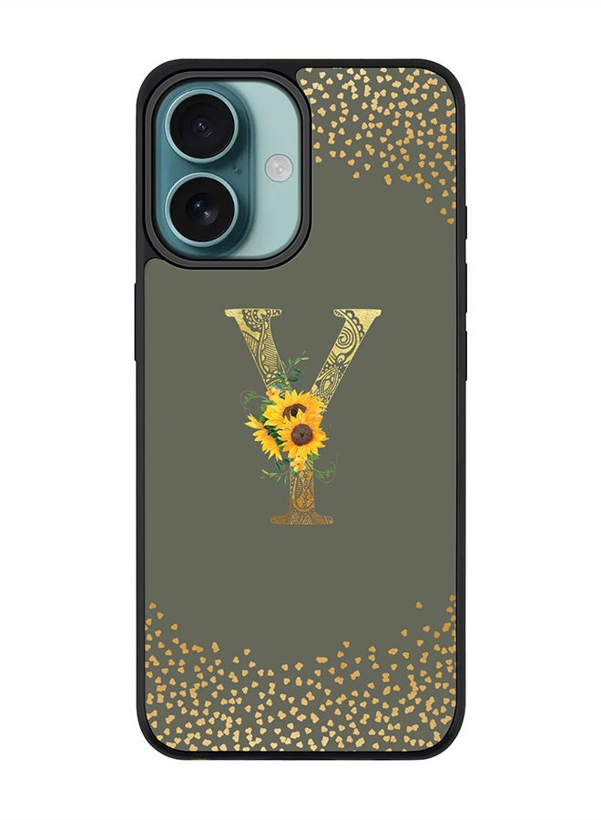 Stylizedd For iPhone 16 Case [Compatible with MagSafe] Slim Magnetic cover Phone Case iPhone 16 -Custom Floral Monogram - Y (Olive Green ) - Image 1