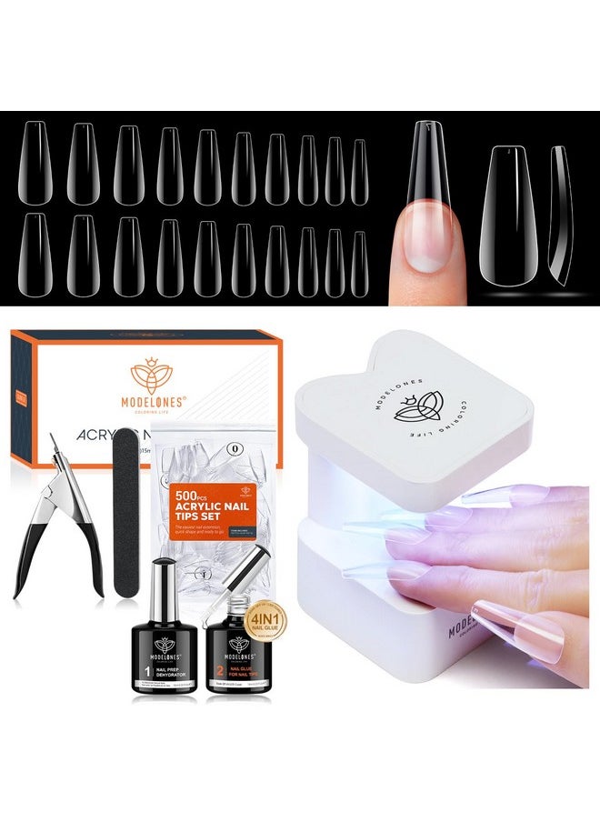 modelones modelones Gel x Nail Kit, Nail Tips and Glue Gel Kit with Nail Glue Gel, 500Pcs Long Coffin Nail 10Sizes, Nail Dehydrator, Ultra-Portable LED Nail Lamp, Gel Nail Extension Kit Salon Gifts for Women  - Image 1