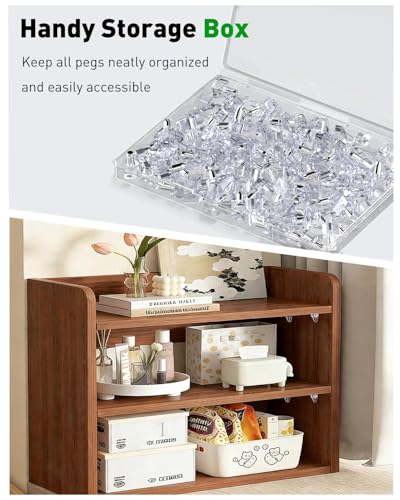 Vibit 28 Pcs Clear Plastic Cabinet Shelf Pegs, 6 mm Self-Locking Shelf Support Pegs Shelf Brackets for 3/4 Inch Thick Shelves, Cabinet Shelf Clips Cabinet Shelf Pins for Wood Shelving - Image 5