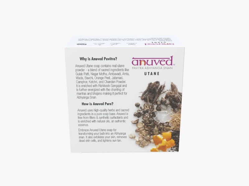 Anuved Utane (Ubtan) Natural Scrub Soap | Pack of 3 | 125g Each | Enriched with 15 Exotic Indian Herbs & Rishikesh Gangajal | Herbal Soap for Face & Bath | Soft & Glowing Skin | Tan Removal Soap - Image 5