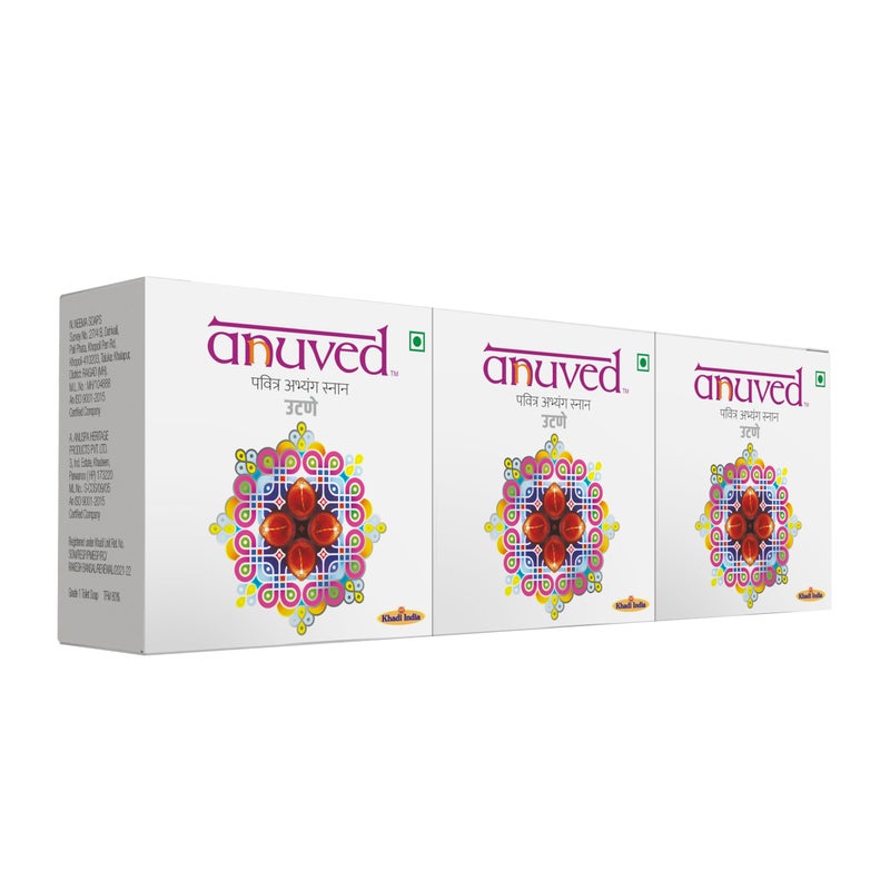 Anuved Utane (Ubtan) Natural Scrub Soap | Pack of 3 | 125g Each | Enriched with 15 Exotic Indian Herbs & Rishikesh Gangajal | Herbal Soap for Face & Bath | Soft & Glowing Skin | Tan Removal Soap - Image 2