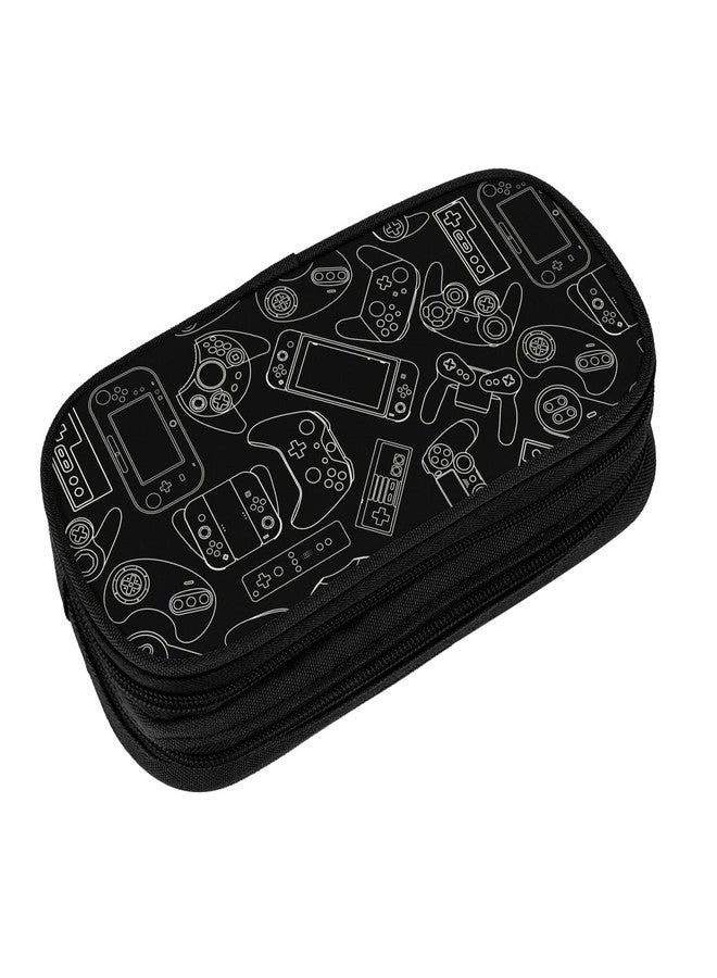 Perinsto Video Game Controller Background Pencil Case Big Capacity Multi Compartment Stationery Box Gaming Gadgets Pencil Pouch Holder Desk Organizer For School Office Home, Black - Image 1