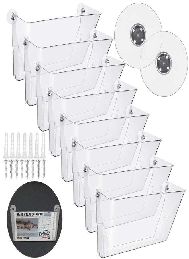 Tenceur 8 Pcs Clear Plastic Single Pocket Wall Mount File Holder with Suction Cups and Screws Wall File Hanging Folder Letter Paper Mail Organizer for Office Home Classroom - Image 1
