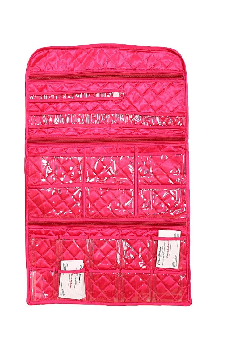 erorex - 18 Small Pockets  3 Large Zipper Pockets Hanging Jewellery Organizer Without Hanger Pink - Image 1