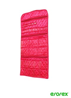 18 Small Pockets  3 Large Zipper Pockets Hanging Jewellery Organizer Without Hanger Pink
