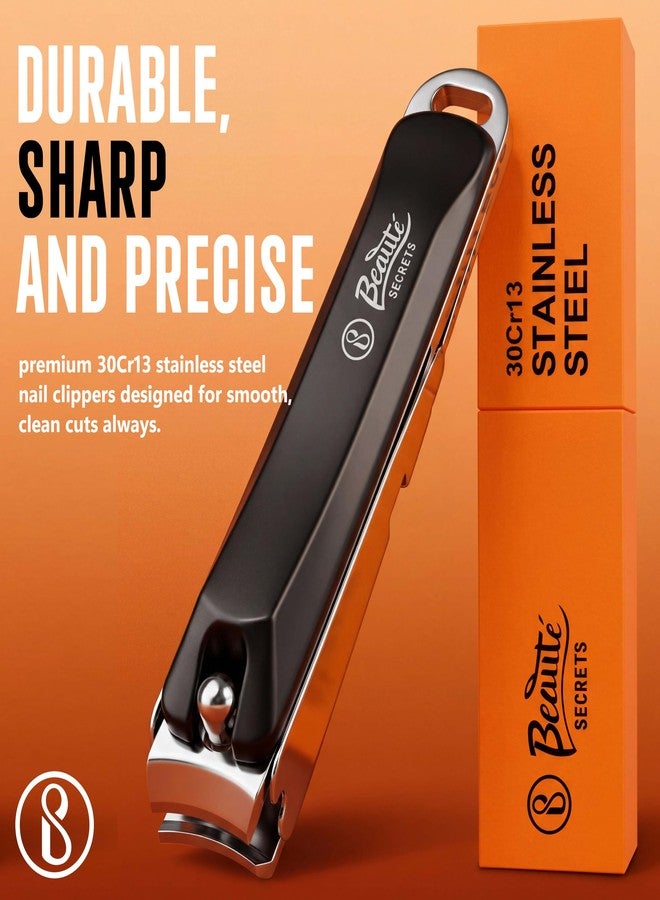 Beauté Secrets Premium Nail Cutter for Men & Women | Stainless Steel Nail Clipper with Magnetic Case | Anti Splash Design | Sharp for Thick Nails, Black - Image 2