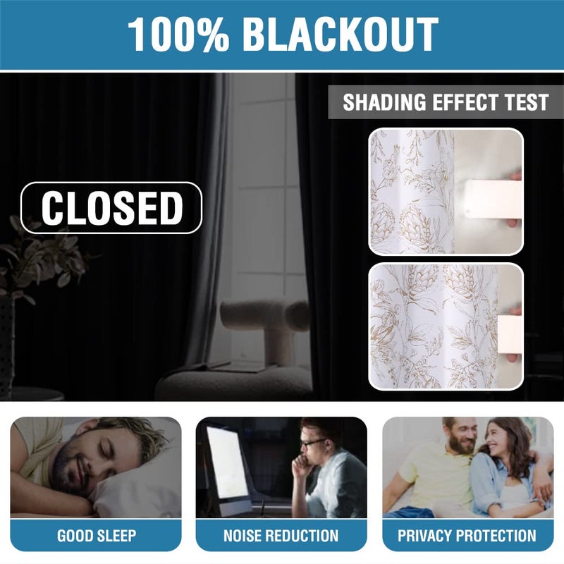 BFAM Floral Print 100% Blackout Curtain with Black Linning at Back, Floral Print Curtains for Living Room/Bedroom Thermal Insulated Energey Saving Blossom Curtain, Pack of 1 Curtain - Image 2