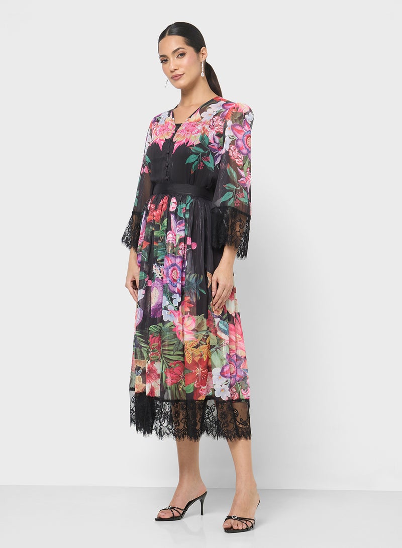 خزانة طقم بلوزة وتنورة بطبعة زهور - Image 4