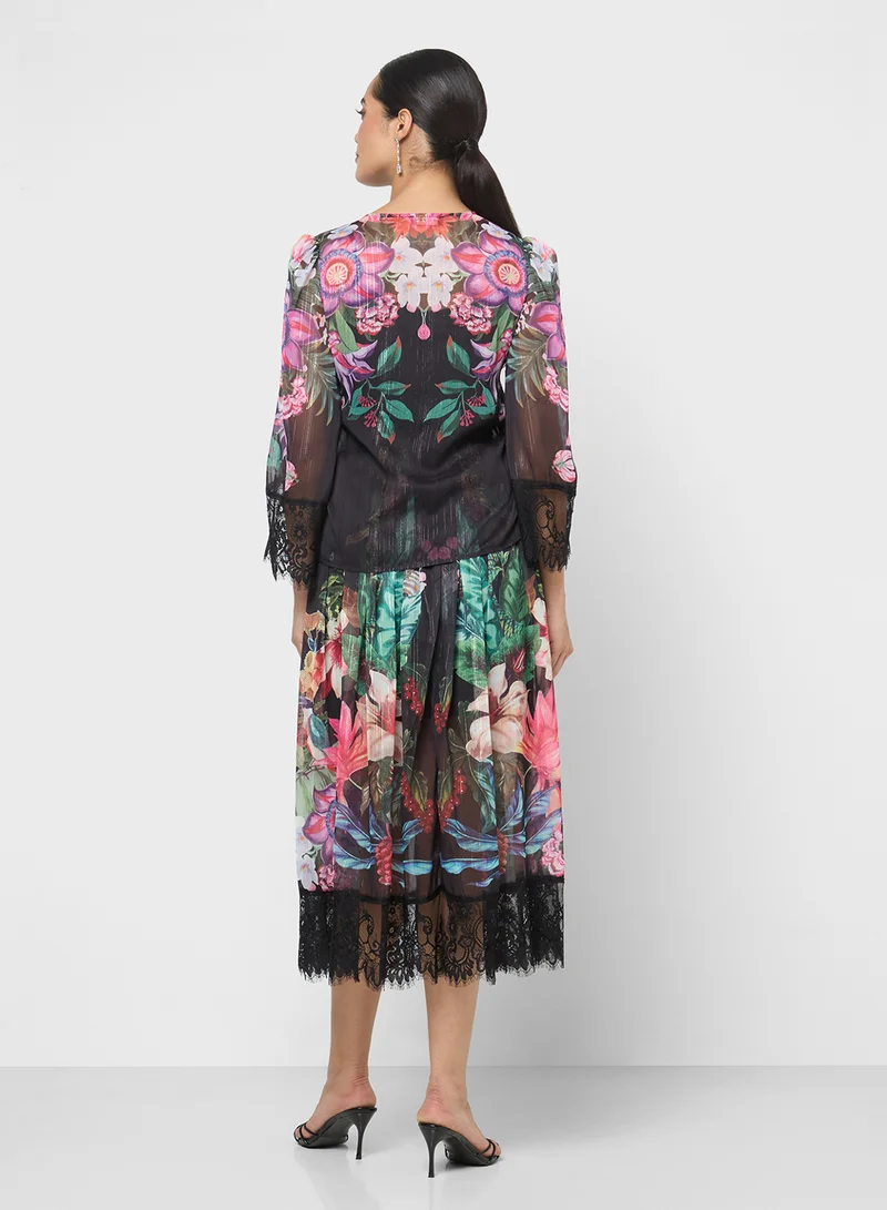Khizana Floral Print Top & Skirt Set