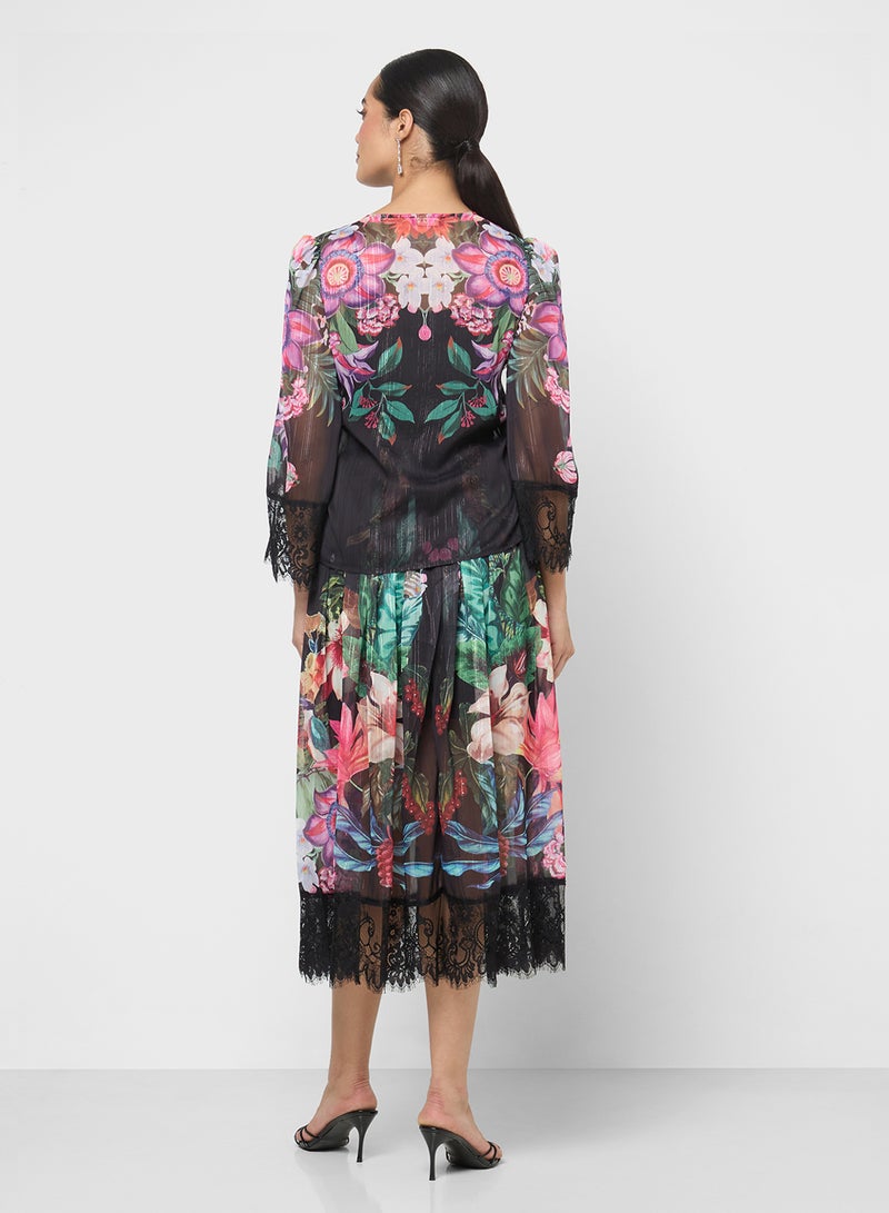 خزانة طقم بلوزة وتنورة بطبعة زهور - Image 2