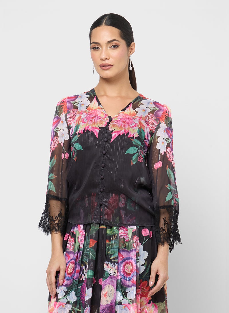 خزانة طقم بلوزة وتنورة بطبعة زهور - Image 3