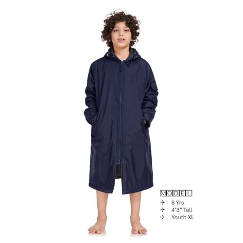 Adoretex Unisex Waterproof Swim Parka, Quick-dry Warm Coat Water Sports Jacket for Adults & Kids-PK005-Navy/Black-YL - Image 3