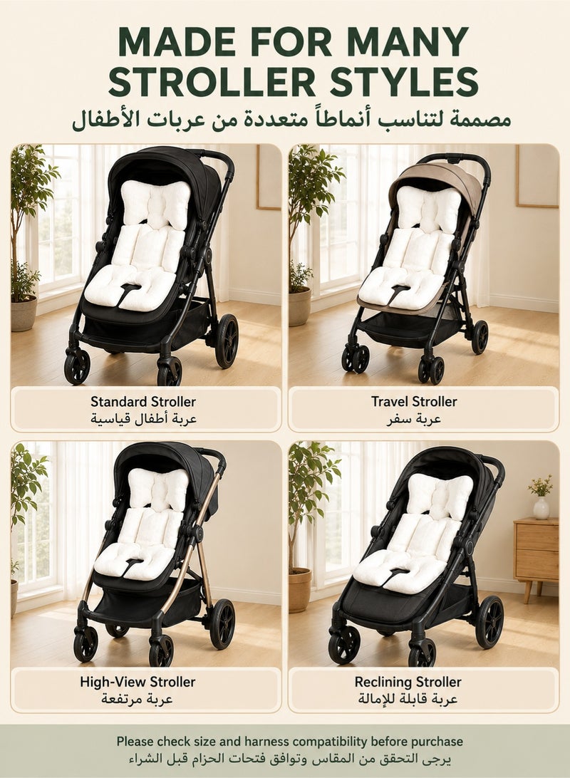 SQ Kids وسادة مقعد عربة الأطفال العالمية من SQ Kids - إصدار Waffle White، بطانة مبطنة قابلة للتنفس للرضع، راحة ممتازة لكامل الجسم، لجميع المواسم - Image 4