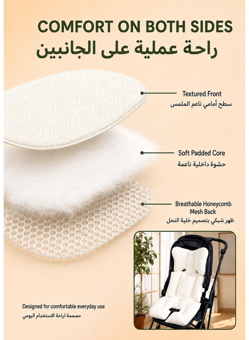 SQ Kids وسادة مقعد عربة الأطفال العالمية من SQ Kids - إصدار Waffle White، بطانة مبطنة قابلة للتنفس للرضع، راحة ممتازة لكامل الجسم، لجميع المواسم - Image 3
