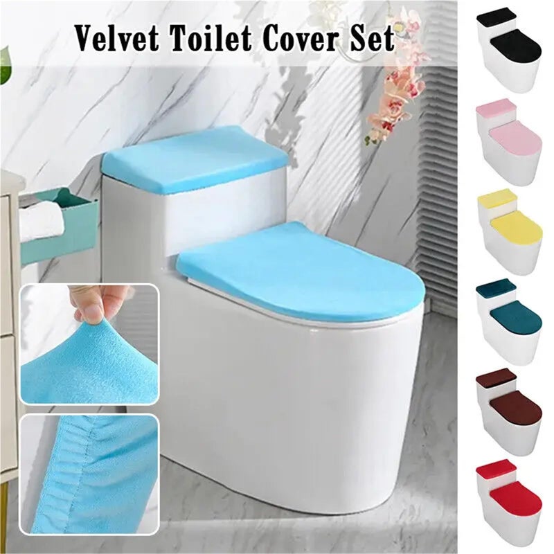 Velvet Stretch Toilet Seat Cover And Tank Set Soft Winter Pad Color B - Image 4