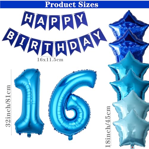 DUFACAI 16th Birthday Decorations for Boys Blue 16th Sixteen Happy Birthday Banner Supplies Number 16 Balloons Fringe Curtain 16 Years Old Bday Party Supplies Kit for Him Her Girls Blue - Image 5