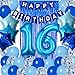 DUFACAI 16th Birthday Decorations for Boys Blue 16th Sixteen Happy Birthday Banner Supplies Number 16 Balloons Fringe Curtain 16 Years Old Bday Party Supplies Kit for Him Her Girls Blue - Image 2