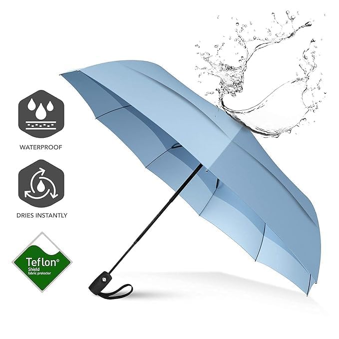 NOJTI Umbrella for Women | Umbrellas for Men | UV Coated 3 Fold Umbrella for Rain with Auto Open and Close Small Folding Travel(Skyblue) - Image 5