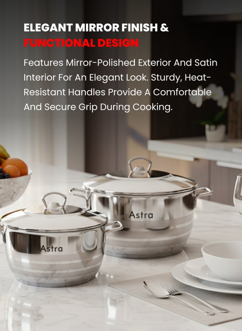 Astra 6‑Piece Premium Cookware Set | 18/10 Cr‑Ni Stainless Steel | Durable & Scratch‑Resistant | Induction, Gas & Electric Compatible | Dishwasher Safe - Image 4