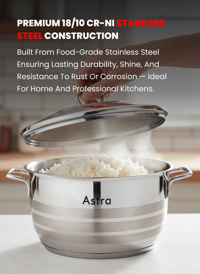 Astra 6‑Piece Premium Cookware Set | 18/10 Cr‑Ni Stainless Steel | Durable & Scratch‑Resistant | Induction, Gas & Electric Compatible | Dishwasher Safe - Image 2