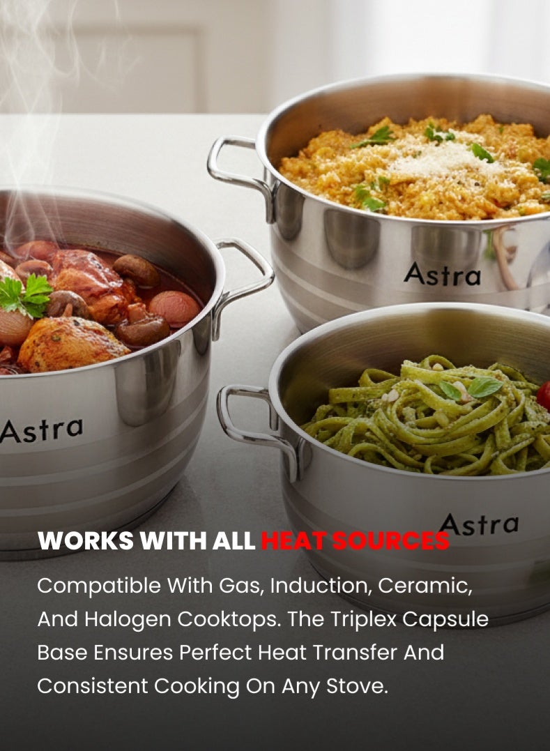 Astra 6‑Piece Premium Cookware Set | 18/10 Cr‑Ni Stainless Steel | Durable & Scratch‑Resistant | Induction, Gas & Electric Compatible | Dishwasher Safe - Image 5