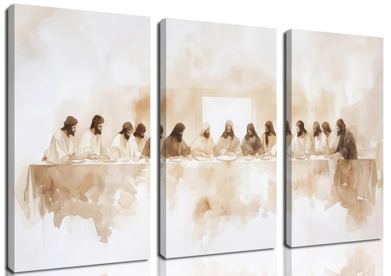 Hwetui Jesus Last Supper Wall Art Set of 3 Christian Wall Art Canvas Print Religious Painting Wall Decor Pictures Home Decor for Living Room Dining Room 16x24 inch Framed - Image 2