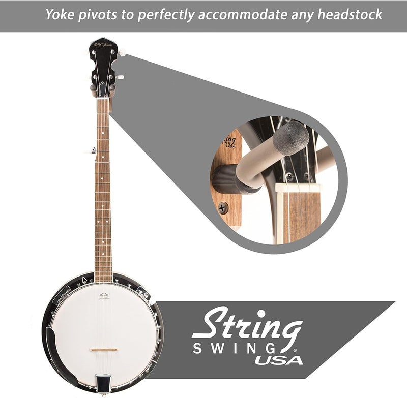 String Swing CC01B-BW Banjo Hanger Wooden Wall Holder Black Walnut Hardwood - Image 2