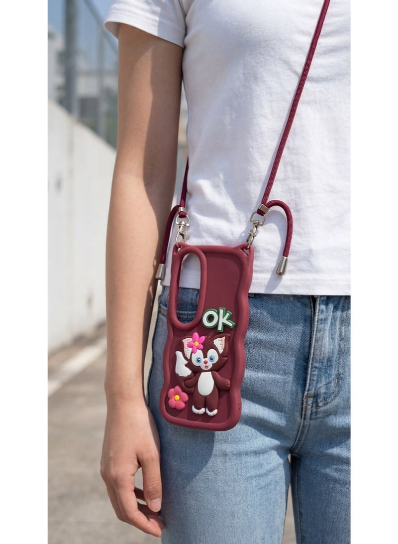 جراب خلفي أنيق بتصميم كرتوني مميز متوافق مع هاتف فيفو V50 Lite مع سلسلة كروس بودي - خيار رائع للفتيات. - Image 1