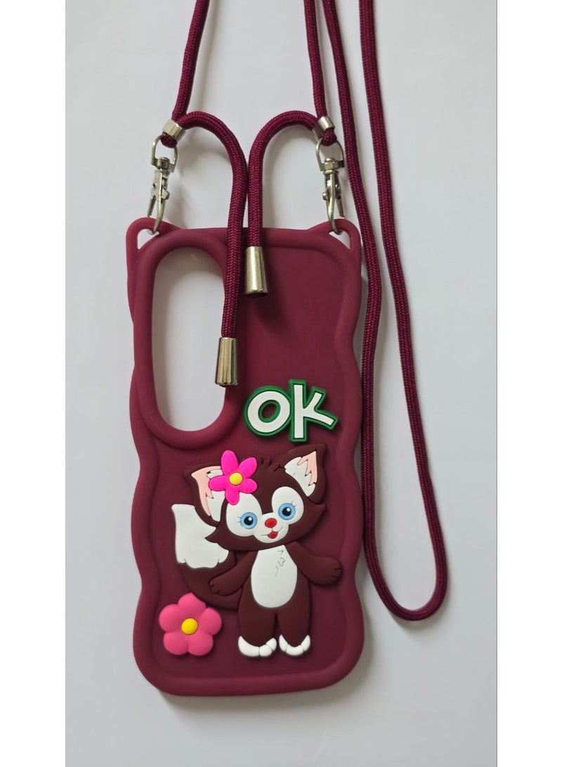 جراب خلفي أنيق بتصميم كرتوني مميز متوافق مع هاتف فيفو V50 Lite مع سلسلة كروس بودي - خيار رائع للفتيات. - Image 2